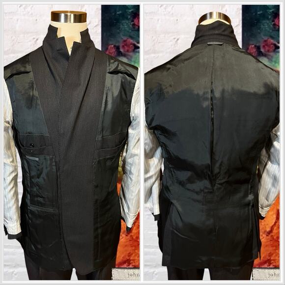 John Varvatos Italy 42R Gray Micro-Stripe Blazer Sport Coat 3/2 Roll Virgin Wool - Picture 9 of 15